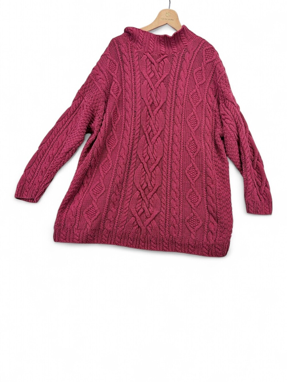 The Limited Handknit Cable Knit Cowl Neck Sweater Womens M Deep Rose Magenta